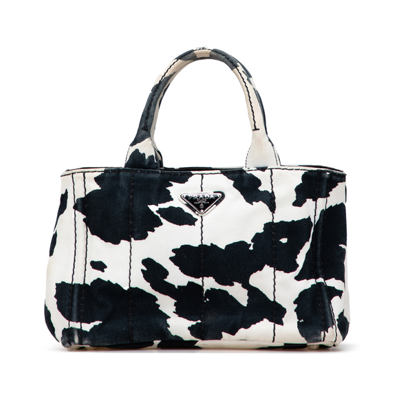 Pre-Loved Prada Small Canvas Canapa Cow Print Satchel - Picture 1 of 11